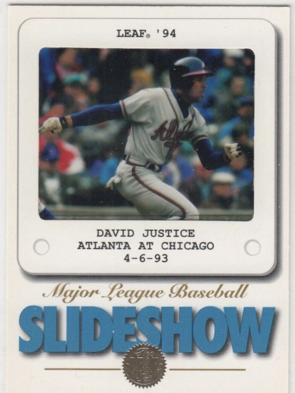 Leaf 1994 Slideshow David Justice #10 Atlanta Braves Baseball Card MLB Insert